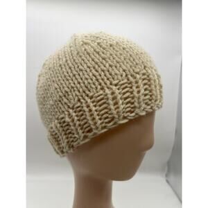 Chunky Knit Cream Neutral Beanie Hat Acrylic Winter Boho Skiing Outdoors X-Small